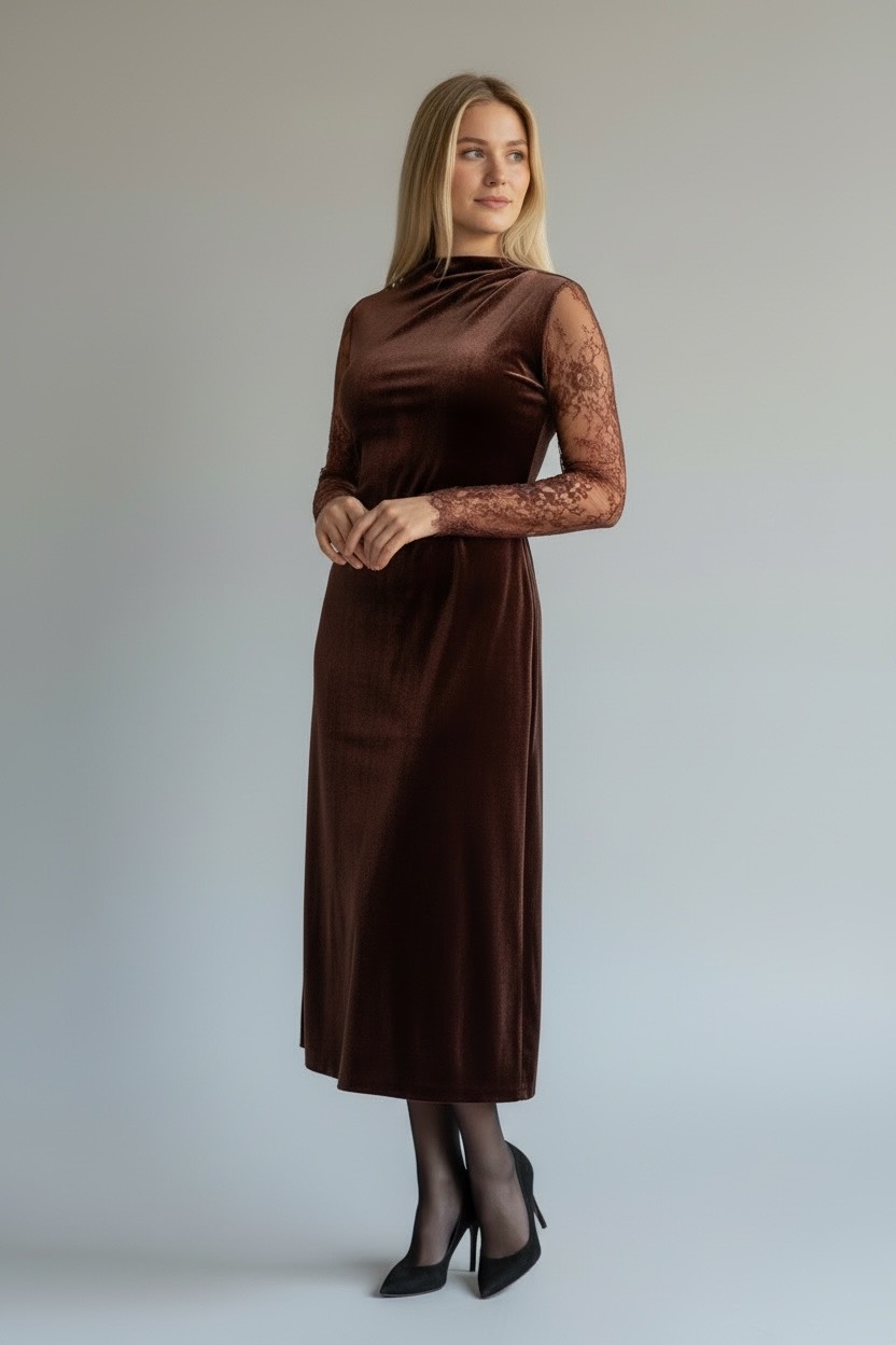 Samtkleid mit Spitzärmeln – Bild 3