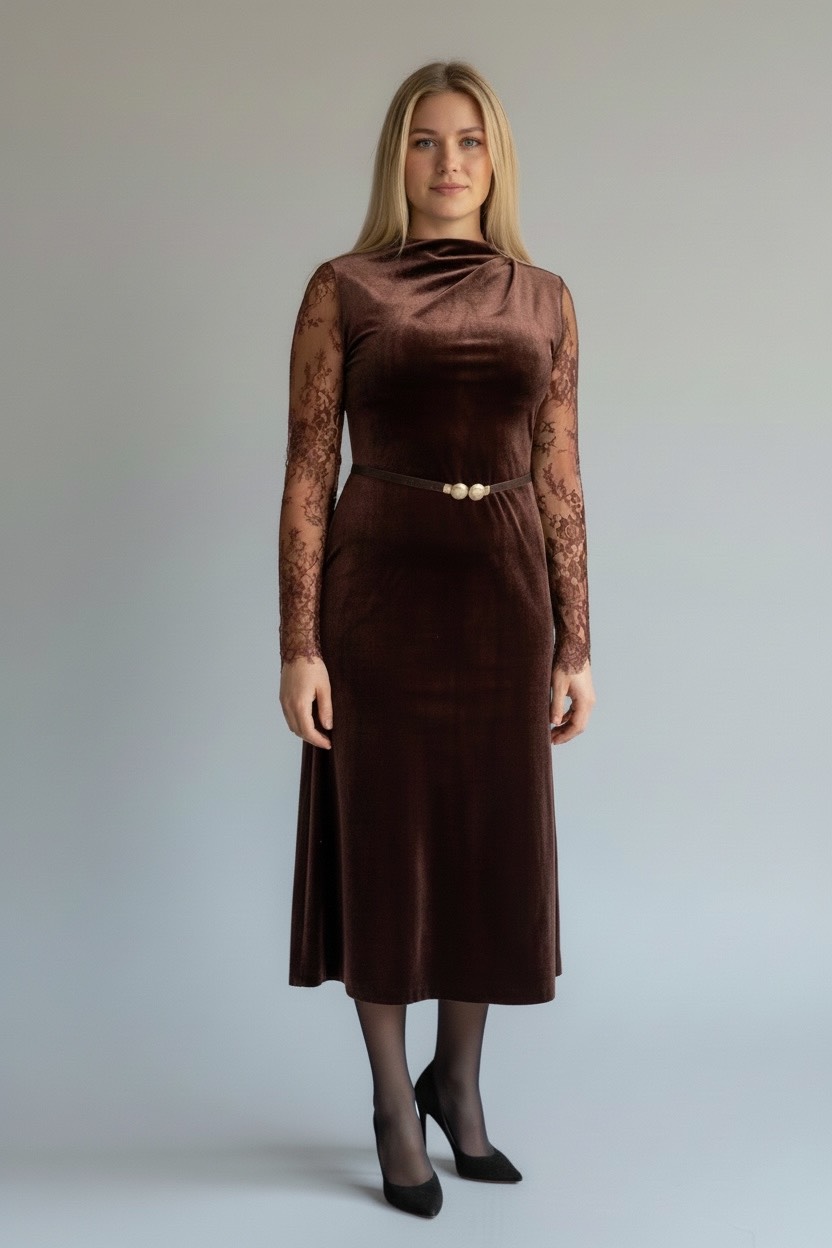 Samtkleid mit Spitzärmeln – Bild 4