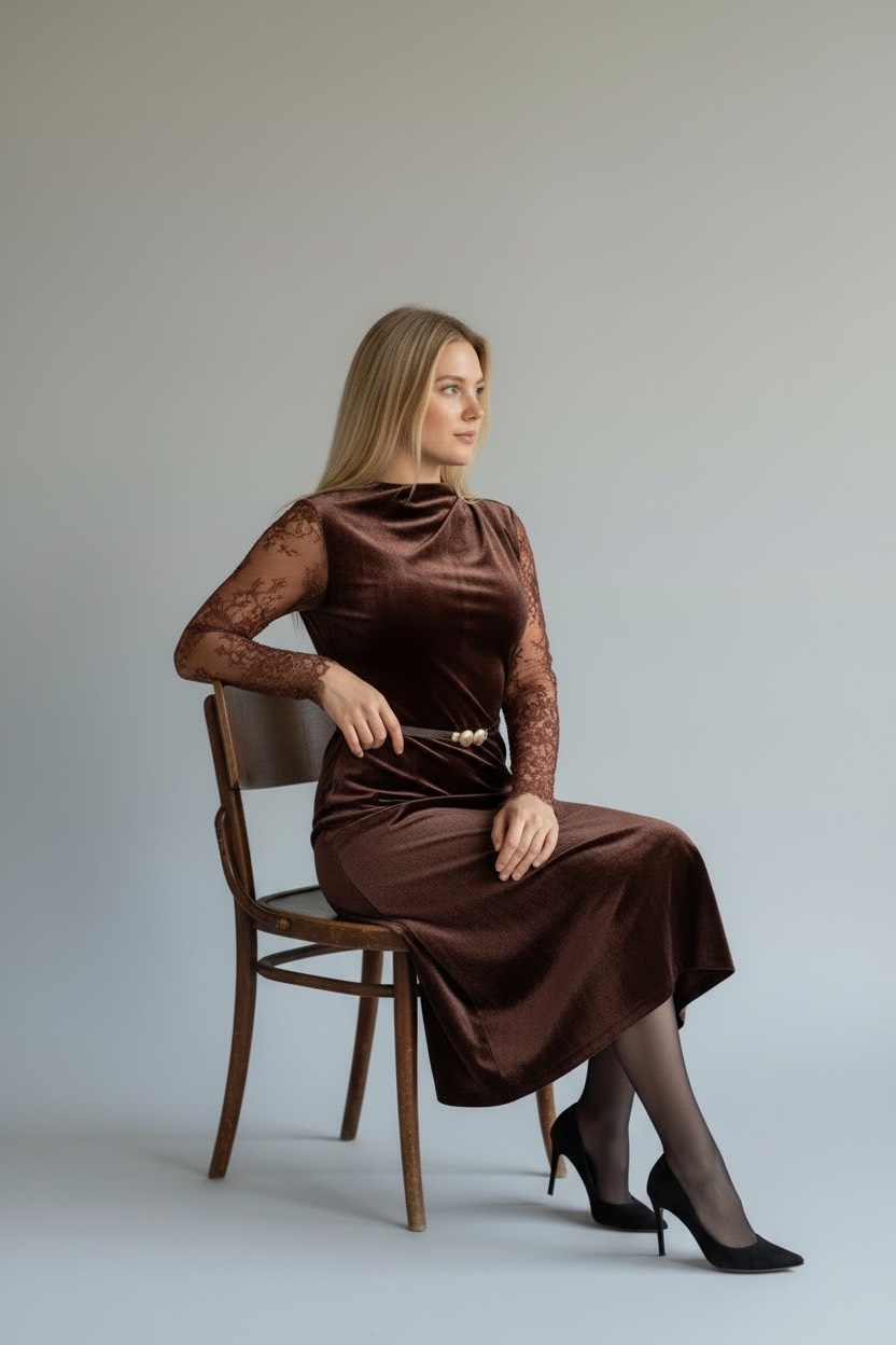 Samtkleid mit Spitzärmeln – Bild 5