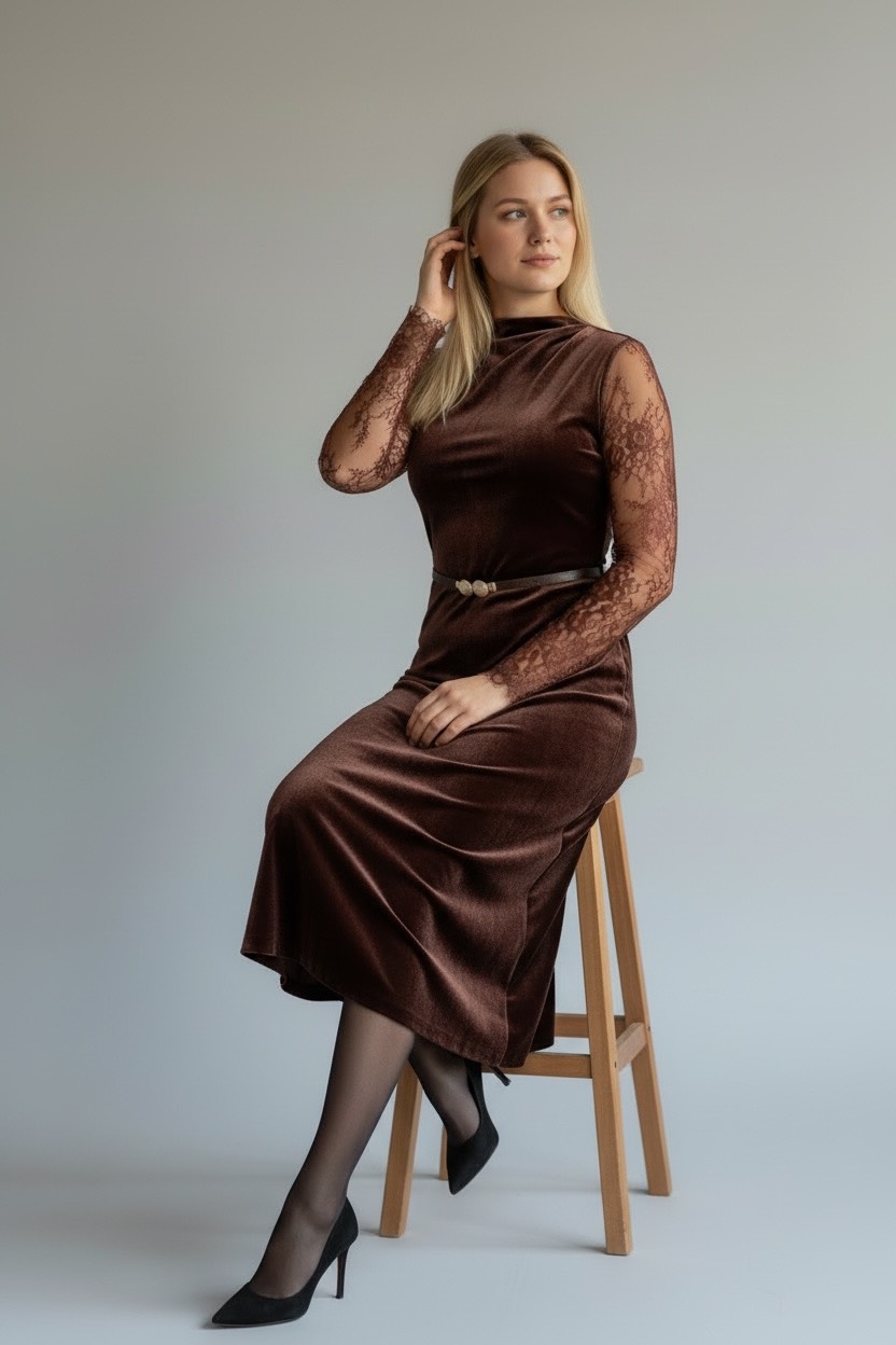 Samtkleid mit Spitzärmeln – Bild 6