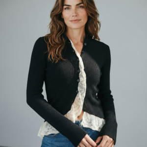 Spitzen Mock Neck Strickjacke